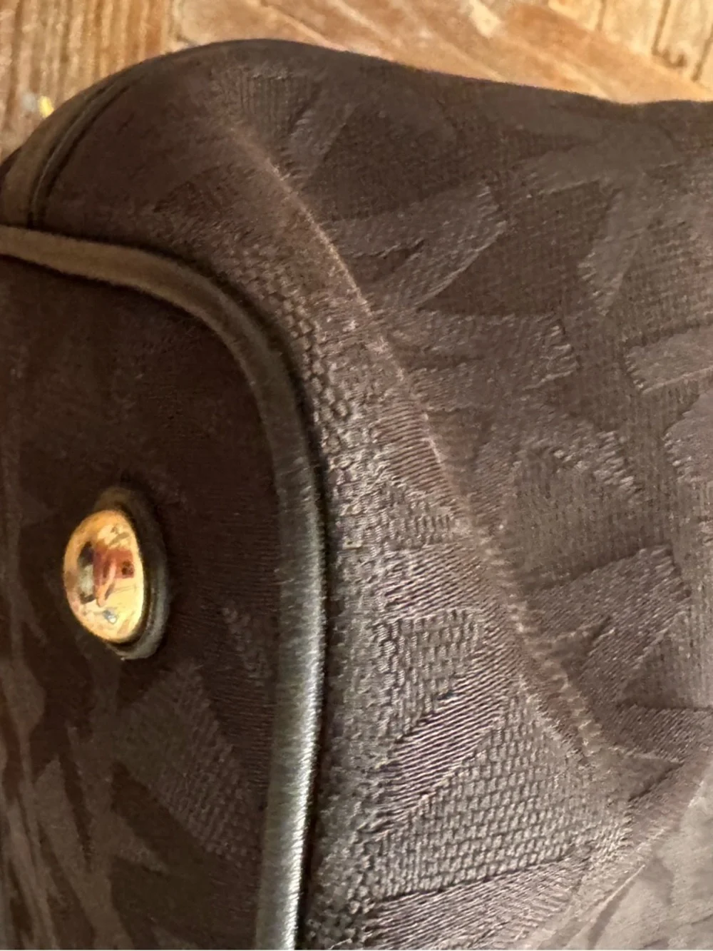 Michael Kors Black Logo-Print Shoulder Bag with Gold Hardware